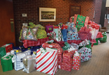 Photo of gifts collected for Adopt a Family