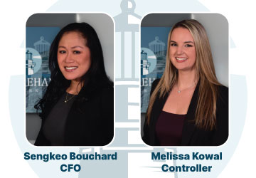 Headshots of Sengkeo Bouchard CFO and Melissa Kowal Controller at Shoreham Bank
